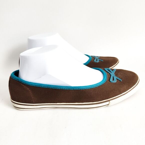 90's Y2K dELiA's Brown Blue Trim Bow Ballet Flats Corley Vegan Size 8 Coquette - Picture 3 of 11